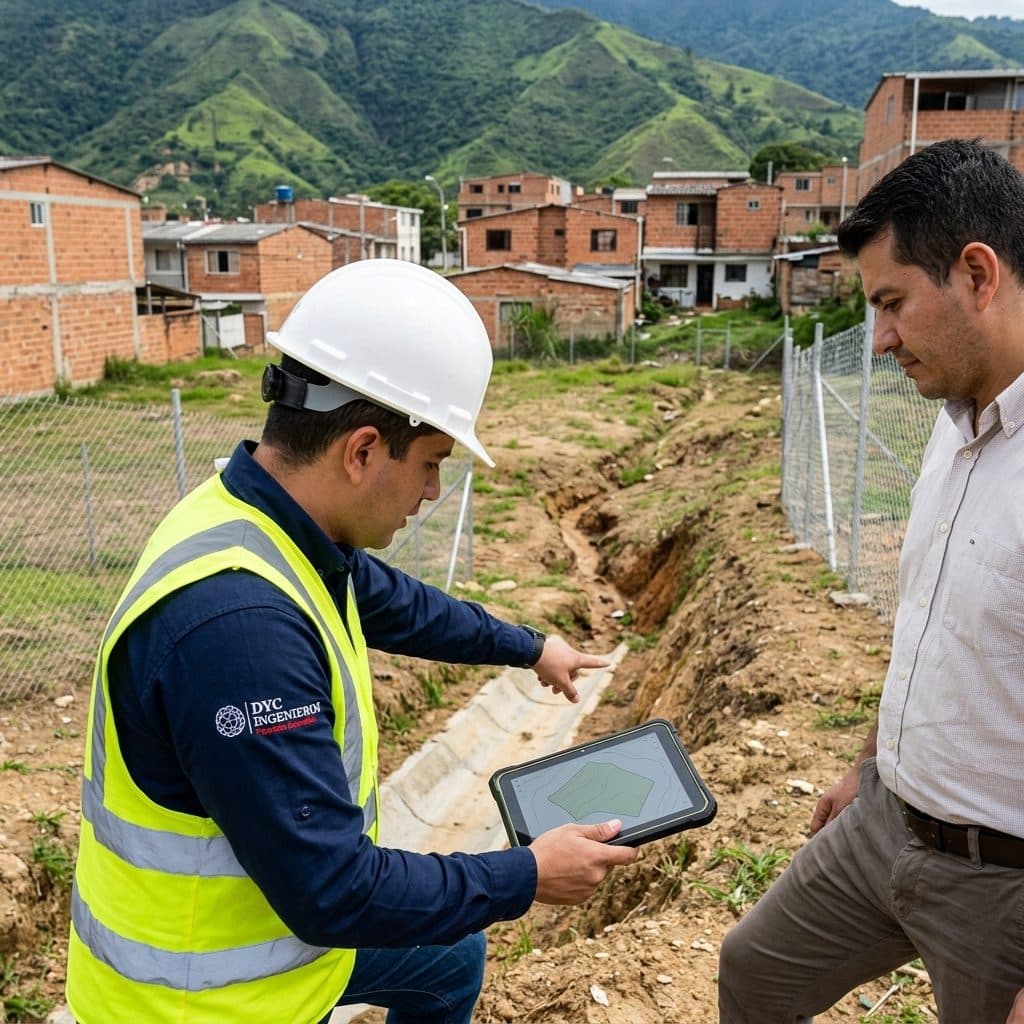 Ingeniero evaluando el terreno de un lote antes de construir